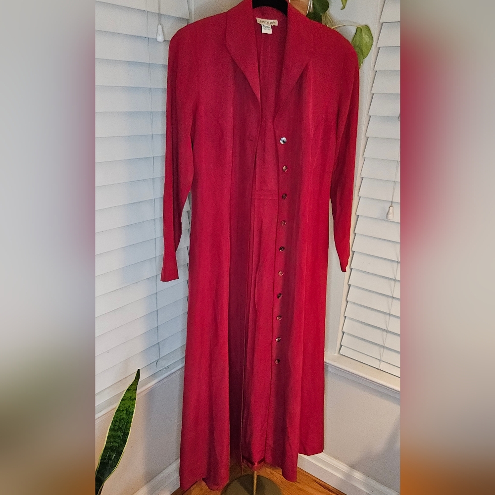 Vintage Ann Taylor Red 100% Silk Maxi Trench Coat